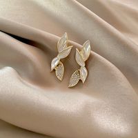 Fashion Leaf Earrings Full Diamond Drop Oil Earrings Alloy Earring main image 3