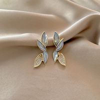 Fashion Leaf Earrings Full Diamond Drop Oil Earrings Alloy Earring main image 6