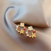 Fashion Flower Butterfly Zircon Simple Diamond-studded Earrings Copper Ear Jewelry main image 4