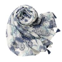 Simple Fashion Scarf Ladies Rendering Ink Painting Blue Butterfly Tassel Scarf Shawl main image 6