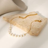 Simple Geometric Pearl Stainless Steel Jewelry Gold Chain Bracelet main image 6