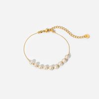 Simple Geometric Pearl Stainless Steel Jewelry Gold Chain Bracelet main image 5