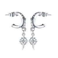 Retro Punk Tassel Chain Cross Stainless Steel Inlaid Zircon Earrings main image 1