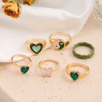European And American New Green Dripping Oil Tai Chi Zircon Heart Ring 6-piece Set main image 3