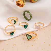 European And American New Green Dripping Oil Tai Chi Zircon Heart Ring 6-piece Set main image 4