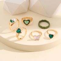 European And American New Green Dripping Oil Tai Chi Zircon Heart Ring 6-piece Set main image 5