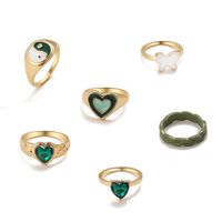 European And American New Green Dripping Oil Tai Chi Zircon Heart Ring 6-piece Set main image 6