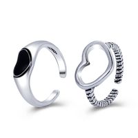 Punk Style Retro Couple Hollow Black Dripping Oil Heart Ring 2-piece Set main image 6