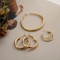 New Fashion Jewelry 4 Pairs Of Double-layer Rhinestone Hoop Earrings main image 2