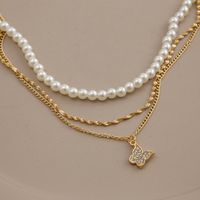Creative Personality Full Diamond Butterfly Pearl Three-layer Necklace main image 1