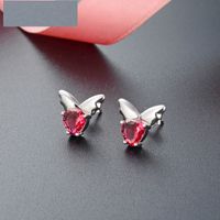 Fashion Butterfly Inlaid Zirconium S925 Silver Simple Heart Earrings sku image 1