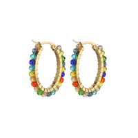 Fashion Crystal Bead Earrings Retro Colorful Stainless Steel Earrings sku image 1