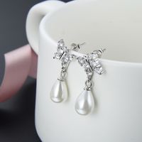 Fashion Geometric Pearl 925 Silver Butterfly Jewelry Earrings Wholesale sku image 3