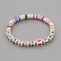 Bohemia English Letter Rainbow Soft Ceramic Pearl Bracelet sku image 11