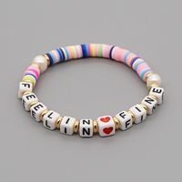 Bohemia English Letter Rainbow Soft Ceramic Pearl Bracelet sku image 14