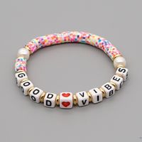 Bohemia English Letter Rainbow Soft Ceramic Pearl Bracelet sku image 15