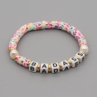 Bohemia English Letter Rainbow Soft Ceramic Pearl Bracelet sku image 19