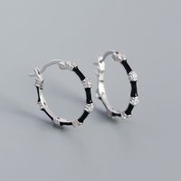 Vintage S925 Silver Geometric Bamboo Section Zircon Enamel Color Drop Earrings sku image 1