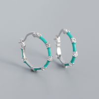 Vintage S925 Silver Geometric Bamboo Section Zircon Enamel Color Drop Earrings sku image 3