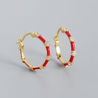 Vintage S925 Silver Geometric Bamboo Section Zircon Enamel Color Drop Earrings sku image 6