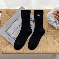 Simple Solid Color Long-tube Embroidery Pile Cotton Socks sku image 1