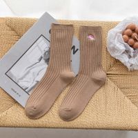 Simple Solid Color Long-tube Embroidery Pile Cotton Socks sku image 7