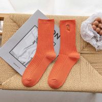 Simple Solid Color Long-tube Embroidery Pile Cotton Socks sku image 8