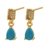Fashion Micro-set Zircon Drop-shaped Pendant Earrings Colored Diamond Copper Earrings sku image 4