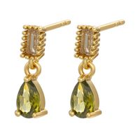 Fashion Micro-set Zircon Drop-shaped Pendant Earrings Colored Diamond Copper Earrings sku image 8
