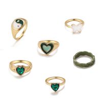 Conjunto De 6 Piezas De Anillo De Corazón De Circón De Tai Chi De Aceite De Goteo Verde Nuevo Europeo Y Americano sku image 1