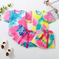 2022 Children's Boys And Girls Tie Dye Suit Short Sleeve Top Shorts main image 1