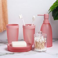 Light Pink Five-piece Lotion Bottle Mouthwash Cup Toothbrush Holder Soap Box Cotton Swab Box Wash Set main image 1