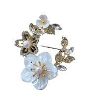 Western Vintage Flower Pearl Brooch Enamel Shell Gemstone Diamond Brooch main image 6
