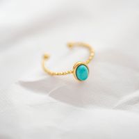 Simple Design Turquoise Inlaid Stainless Steel Retro Ring main image 2