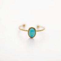 Simple Design Turquoise Inlaid Stainless Steel Retro Ring main image 4