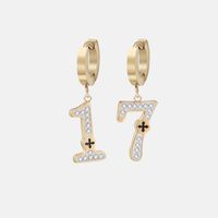Simple Number Stainless Steel Sticky Drill Titanium Steel Zircon Earrings main image 1