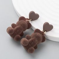 Fashion Trend Cute Flocking Cartoon Love Bear Creative Earrings main image 2