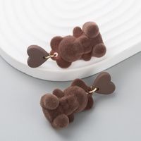 Fashion Trend Cute Flocking Cartoon Love Bear Creative Earrings main image 5