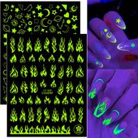 Luminous Manicure Stickers Ins Net Red Flame Numbers Letters Leaves Flower Nail Stickers main image 1