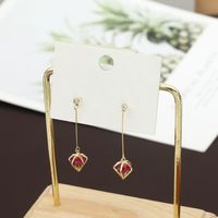 Classic Geometric Red Zircon Inlaid Metal Fashion Copper Earrings sku image 1