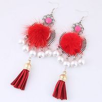 Fashion Metal Delicate Hair Ball Pearl Tassel Exaggerated Earrings main image 2