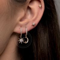 Fashion Copper S925 Silver Needle Zircon Star Moon Ear Asymmetric Hoop Earrings main image 3