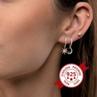 Fashion Copper S925 Silver Needle Zircon Star Moon Ear Asymmetric Hoop Earrings main image 4