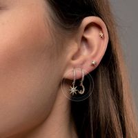 Fashion Copper S925 Silver Needle Zircon Star Moon Ear Asymmetric Hoop Earrings main image 5