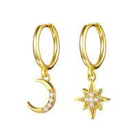 Fashion 925 Silver Needle Star And Moon Asymmetric Earrings Earrings Wholesale main image 1