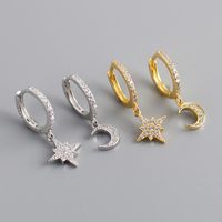 Fashion 925 Silver Needle Star And Moon Asymmetric Earrings Earrings Wholesale main image 3