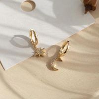 Fashion 925 Silver Needle Star And Moon Asymmetric Earrings Earrings Wholesale main image 4