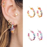 Vintage S925 Silver Needle Banquet Colorful Square Zircon Copper Earrings main image 5