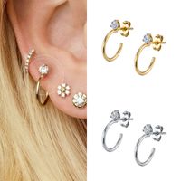 Fashion S925 Silver Needle Geometric C-shaped Inlaid Zircon Copper Earrings main image 5