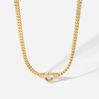 New Trend Hollow Heart Stainless Steel Cuban Chain Heart Necklace main image 6